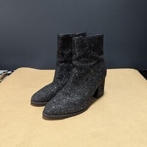 Corkys Razzle Dazzle Black Glitter Ankle Booties Heeled Boots Womens 8 Hey Girl